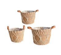 Milageto Lot de 3 paniers de jardinière en Paille tissée pour Plantes artificielles, Blanc