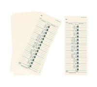 Milageto Lot de 50 cartes de pointage hebdomadaires, calendrier des heures de travail, impression verte, simple face, pour les entreprises