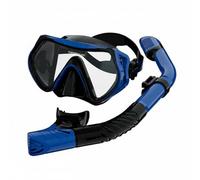 Milageto Lunettes de Plongée Enfant Masque de Plongée Lunettes de Natation Silicone Alimentaire Verre Renforcé Valve Sèche Ajustable pour Nage Piscine Vacances Aquatiques, Bleu, Masque+Tuba