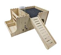 Milageto Maisonnette en Bois Confortable et Robuste pour Cochon d'Inde, Lapin, Gerbille, écureuil et hérisson. Idéale pour se Cacher Grimper, avec Bouilloire Mat
