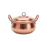 Milageto Marmite en Cuivre avec Couvercle Casserole Traditionnelle Pot à Soupe Récipient de Cuisson Finition Polie Visibles Répartition Homogène des Saveurs, Petit 2-3 Personnes