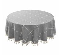 Milageto Nappe Imperméable Ronde Tissu Polyester Décoratif Résistant Jacquard Protection Table Facile à Entretenir Convient à la Maison Repas en Famille, 240 Cm, Gris - Carreaux Imperméables