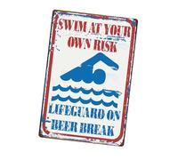 Milageto Natation à Vos Propres Risques Panneau de Plaque drôle de Piscine décor en métal de Peinture en Panneau de Piscine pour Jardins, Style F