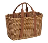 Milageto Panier tressé avec poignée, portable et vide, rustique, imitation rotin, pour pique-nique, fruits, œufs, Saint-Valentin, rangement de nourriture, 34cmx15.5cmx22cm