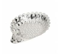 Milageto Plat En Alliage D'aluminium Ornemental Ovale à Motif Plumes Élégant Plat Support pr lon, Table Basse, Argent