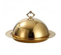 Milageto Plateau en Acier Inoxydable Plat à Dôme Support à Servir avec Couvercle Fermeture Hermétique Fonction Isotherme Pratique pour Repas Chauds Adapté à Dîner Gastronomique Réception, Or