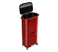 Milageto Poubelle à Pédale Mobile Conception Verticale Gain Place, Poubelle à Compartiments, Hygiénique, pour Cuisine, Rouge Rétro, Double 3 Couches