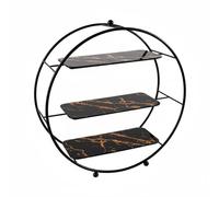Milageto Présentoir à Desserts Plateau Support Gâteau Cupcake Biscuit Présentoir Rond à 3 Niveaux en Fer Plateaux Effet Marbre Centre de Table Élégant Adapté, Noir, Or