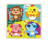 Milageto Puzzle animal en bois avec 4 animaux Reconnaissance animale Motricité fine Puzzles en forme d'animal pour les enfants de 3 ans, singe