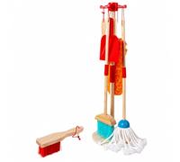 Milageto S Ntoyage en Bois Balai Serpillière Classique Kit Ménage J Rangement Suspendu Réaliste D'activité Intérieur, Rouge