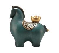 Milageto Statue de cheval, figurine animale, décoration unique pour la maison, sculpture de table Feng Shui, idéale pour une pendaison de crémaillère, salon ou, Tête Inférieure Verte