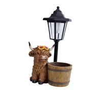 Milageto Statue de vache des, sculpture animale avec lumières solaires, figurine en résine, joli ornement artisanal, décoration pour cour, pelouse, Seau En Bois