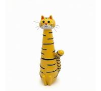 Milageto Statuette Chat Figurine Chat Statue Ornement Chat Sculpture Résine Tête Oversize Oreilles Pointues Effet Ludique Déco Adaptée aux Bureaux Étagères, Chat Tabby Doré