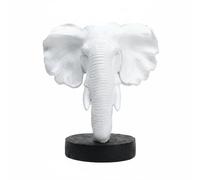 Milageto Statuette Tête d'Éléphant Résine Sculpture Décorative Figurine Animal Buste d'Intérieur Esthétique Blanche Base Foncée Solide Style Campagne Américaine Adaptée au Salon Bureau Étagère