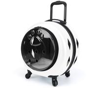 Milageto Transporteur de Chariot pour Animal Valise à roulettes Capsule Rigide Dôme Transparent Matériau Alliage d'Aluminium Ventilation Latérale et Frontale, Blanc