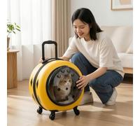 Milageto Transporteur de Chariot pour Animal Valise à roulettes Capsule Rigide Dôme Transparent Matériau Alliage d'Aluminium Ventilation Latérale et Frontale, Bleu Clair