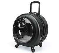 Milageto Transporteur de Chariot pour Animal Valise à roulettes Capsule Rigide Dôme Transparent Matériau Alliage d'Aluminium Ventilation Latérale et Frontale, Noir