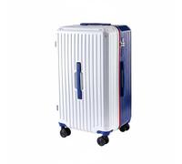 Milageto Valise à roulettes Rigide Bagage Cabine Valise Trolley Valise de PC Trois Couches Protection Contre Rayures et Chocs Roues Fluides Renforcé Casier à, Blanc-Bleu, 20 Pouces