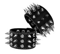 MILAKOO 2 Pcs Noir Bracelet Manchette Ceinture Bracelet Bracelet Corde En Cuir Noir Punk Rock Bracelet