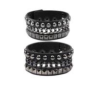 MILAKOO 2 pièces bracelet en cuir large set bracelets cloutés noirs avec chaînes gothique punk bracelet