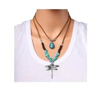 MILAKOO 2Pcs Country Concert Dragonfly Necklace Ancient Tribal Suede Collar Choker 70s Hippie Stackable Necklace
