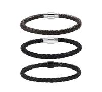 MILAKOO 3 PièCes TresséEs Bracelet Homme PU Cuir Bracelet Avec Fermeture MagnéTique Cadeau Pour Ami Mari Papa FrèRe Fils (BoîTe Incluse)
