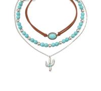 MILAKOO 3pcs Suede Choker Bohemian Turquoise Beaded Necklace Link Chains Cactus Pendant Necklace for Women