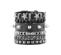 MILAKOO 4Pcs Punk Bracelets Set Goth Y2K Star Studded Cuff Chains Wristband with Hematite Stone Beads Bracelet pour Unisexe