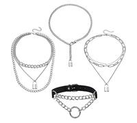 MILAKOO 4PCS Punk Rock Gothique Style Collier de Verrouillage Double Couche O-Ring Choker Pour les Femmes Hommes