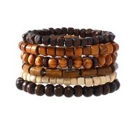MILAKOO 6PCS bracelet en bois multicouche extensible Wrap bracelets pour la prière méditation Mala perles