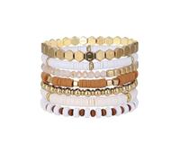 MILAKOO 8 PièCes Bracelets D'Amitié Perles en Bois éTirer Or Distance Bracelet pour les Femmes Hommes MéDitation PrièRe Perles