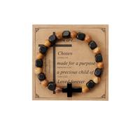 MILAKOO Bracelet 8mm en Bois Croix JéRusalem BéNie Croix ChréTienne PrièRe MéDitation Brassard