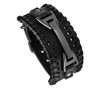 MILAKOO Bracelet en cuir noir pour homme Bracelet en alliage de corde tressée punk Bracelet jonc