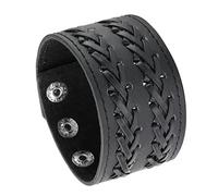 MILAKOO Bracelet en Cuir Punk Noir et Marron pour Homme, Bracelet de Manchette à Bouton-Pression réglable
