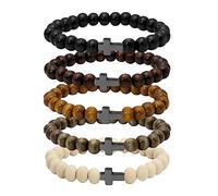 MILAKOO - Bracelet Mala tibétain de prière avec perles en bois de 6/8 mm - Bracelet bouddhiste élastique de méditation pour homme, Pierre Bois, Pas de gemme