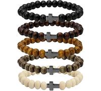 MILAKOO - Bracelet Mala tibétain de prière avec perles en bois de 6/8 mm - Bracelet bouddhiste élastique de méditation pour homme, Bois