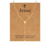 MILAKOO Chapelet avec perles catholiques pour femmes et hommes - Pendentif en forme de croix en Y - Avec crucifix en acier inoxydable et carte de Jésus, Acier inoxydable, Pas de gemme