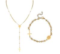 MILAKOO Chapelet Perles Collier et bracelet catholiques pour femmes hommes 2 pièces en acier inoxydable Chaîne à maillons Bracelets avec boîte cadeau