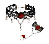 MILAKOO Choker Gothique Noir Collier de Dentelle Avec Bracelet Rose Avec Anneau Set Victorian Collier