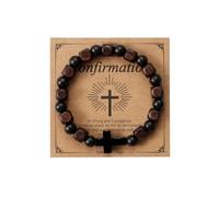 MILAKOO Croix en Acier Inoxydable Charms avec SéParateur Perles de Bois Naturel Bracelet pour les Hommes Femmes Cadeau