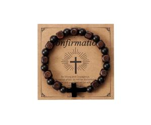 MILAKOO Croix en Acier Inoxydable Charms avec SéParateur Perles de Bois Naturel Bracelet pour les Hommes Femmes Cadeau