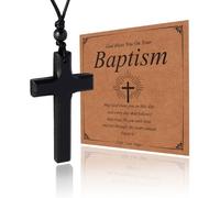 MILAKOO Croix en Bois Collier Cadeau Pour Le BaptêMe Jour de Maman/Papa BéNéDiction MéDitation PrièRe Perles