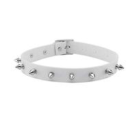 MILAKOO Femmes Hommes Cool Punk Goth Métal Spike Clouté PU Collier en Cuir Ras du Cou (Blanc)