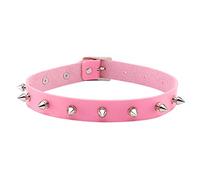 MILAKOO Femmes Hommes Cool Punk Goth Métal Spike Clouté PU Collier En Cuir Ras Du Cou (Rose)