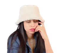 MILAKOO Hiver Fuzzy Bucket Hat Cute Lovely Peluche Fisherman Cap Solid Couleur Epaisseur Chaud Bonnet pour Femmes Beige