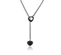 MILAKOO Lang Y Lariat Collier Femme Noir Acier Inoxydable Collier Stratifié Slim Réglable Choker Cœur en Forme de Y Chaîne Bijoux Fantaisie