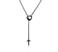 MILAKOO Lang Y Lariat Collier Femme Noir Acier Inoxydable Collier Stratifié Slim Réglable Choker Cœur en Forme de Y Chaîne Bijoux Fantaisie