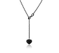 MILAKOO Lang Y Lariat Collier Femme Noir Acier Inoxydable Collier Stratifié Slim Réglable Choker Cœur en Forme de Y Chaîne Bijoux Fantaisie