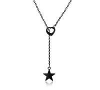 MILAKOO Lang Y Lariat Collier Femme Noir Acier Inoxydable Collier Stratifié Slim Réglable Choker Cœur en Forme de Y Chaîne Bijoux Fantaisie