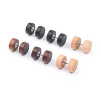 Milakoo Lot de 3 paires de clous d'oreilles en acier inoxydable 18 g 10 mm pour homme et femme, Bois
